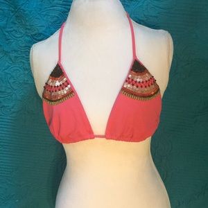 Victoria’s Secret beaded bikini top Coral